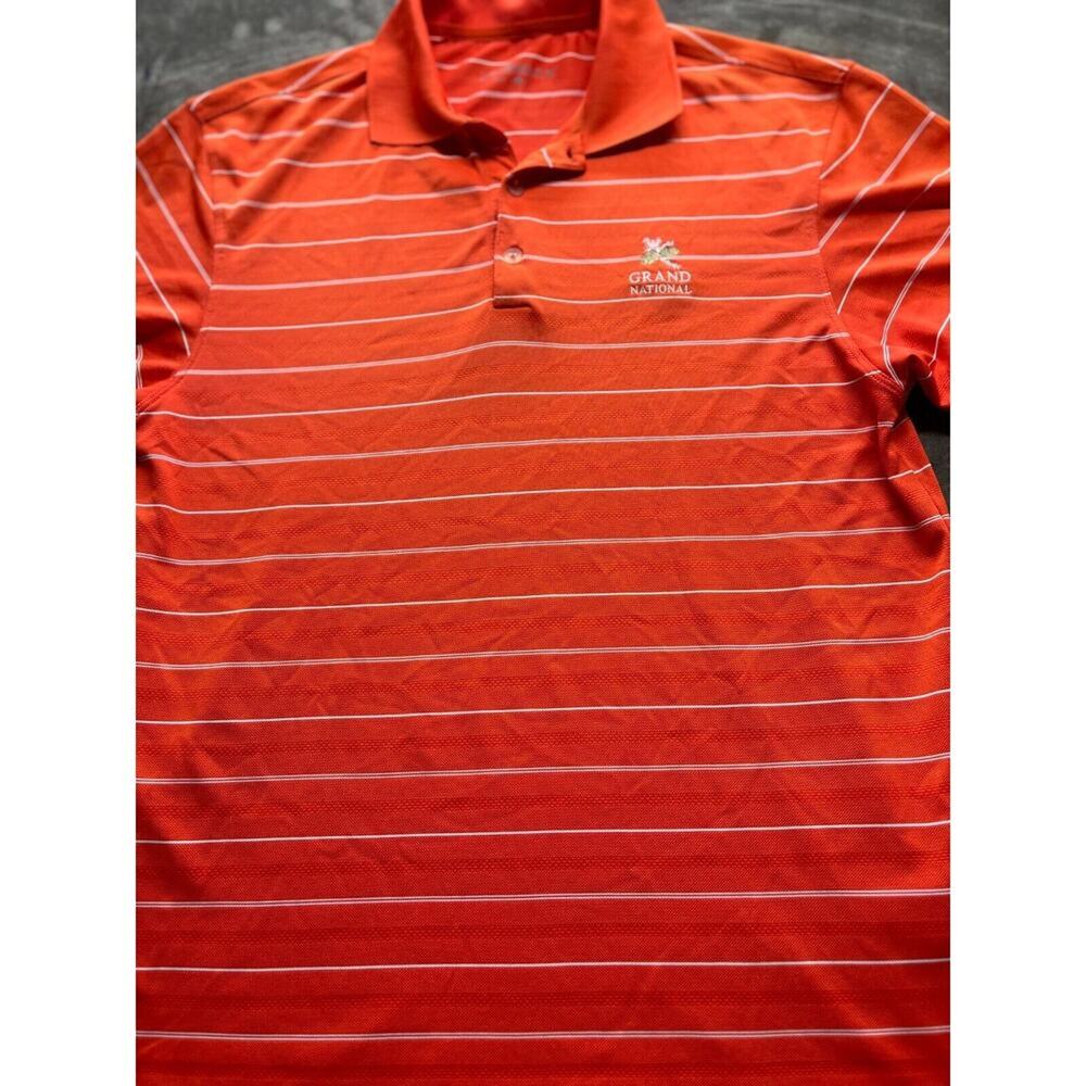 Nike Golf Polo Shirt Mens small orange Striped Dri Fit Grand National